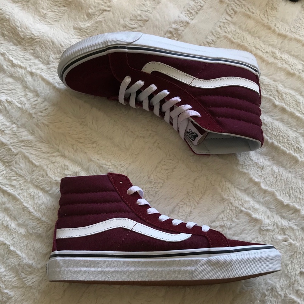maroon high top vans (suede & canvas)